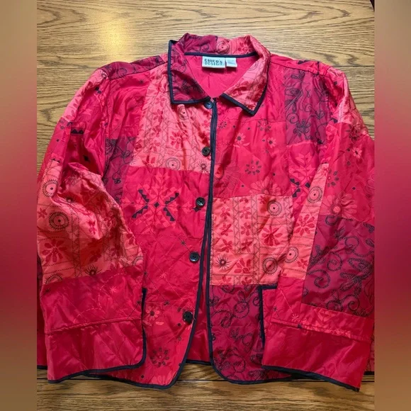 Vintage Chico’s Women's Red 100% Silk Jacket, Size 3 (XL) - Picture 1 of 4